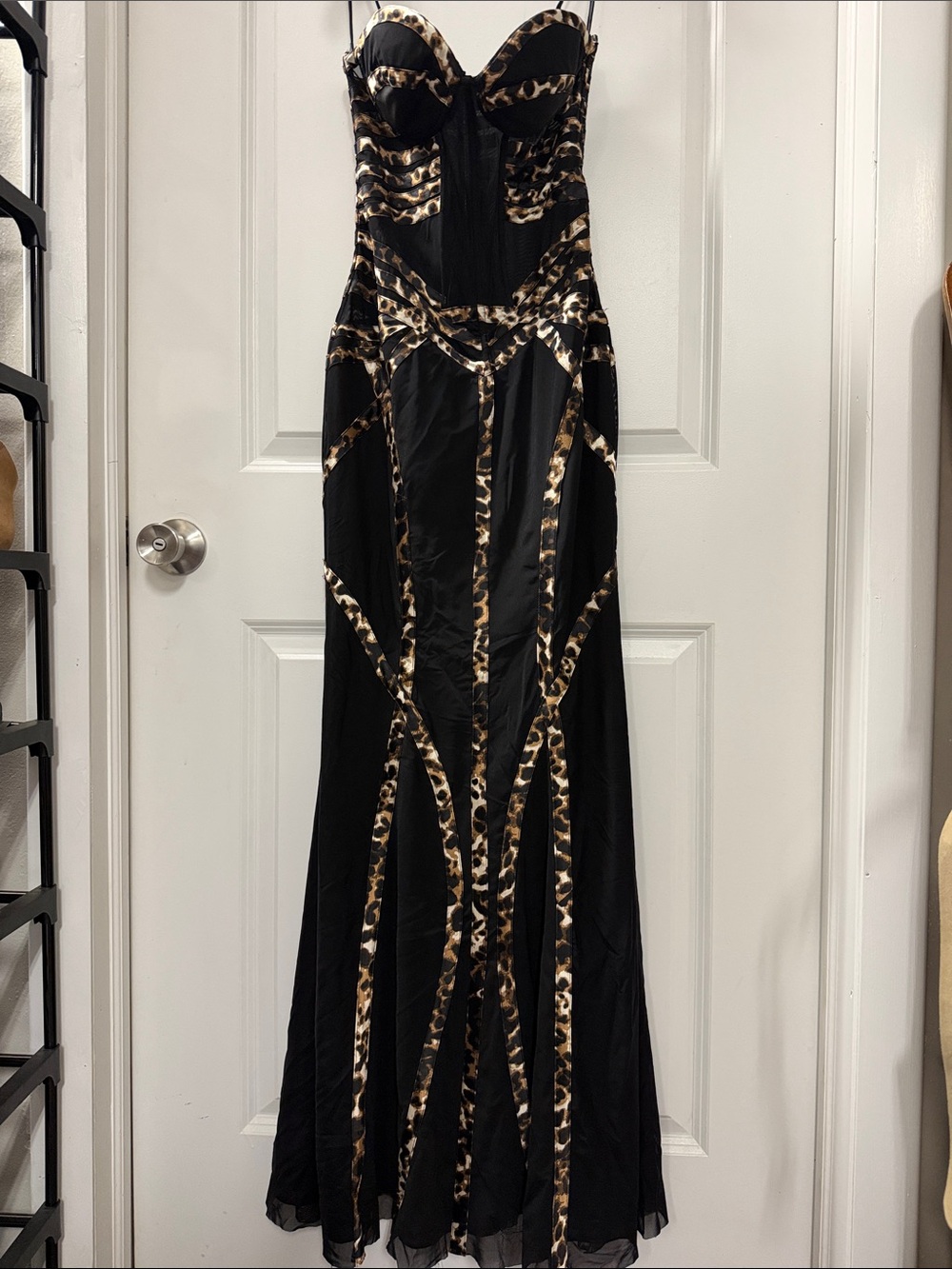 Vintage Jovani black and sheer leopard trim